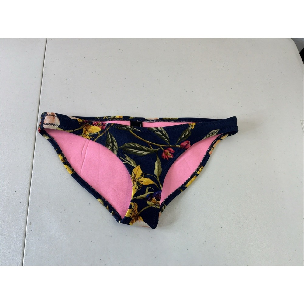 Triangl Bikini Bottom Sz M Neoprene Floral Tropical Navy Swimwear Beach
